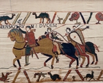 William the Conqueror and his escorts on horseback, detail of Queen Mathilda's Tapestry or Bayeux Tapestry, France, 11th century.